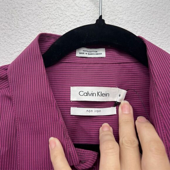 Calvin Klein Shirt Men's Medium Purple Slim Fit Non-Iron Striped Button-Up NEW - Picture 3 of 6